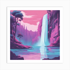 Waterfall Vaporwave Pastel 8k Digital Illustration Art Print