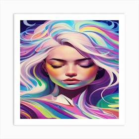 Elegant Woman Face With Rainbow Hair 1 Art Print