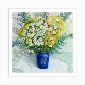 Wildflowers in vase Oil Painting Art Print