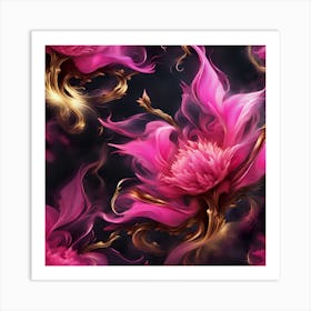 Pink Flowers On Black Background 1 Art Print