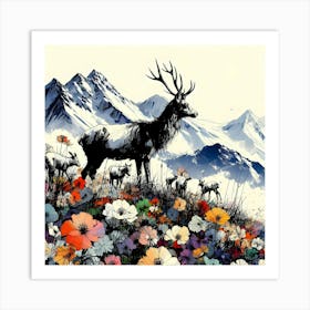 Deer In Flowers Art Print