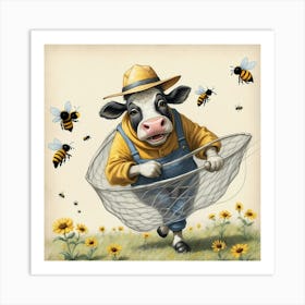 Cow In A Net Art Print