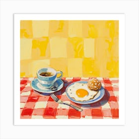 Coffee & Breakfast Yellow Checkerboard 2 Art Print