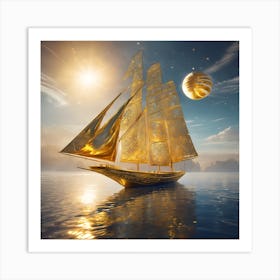 Golden Ship In The Sea Art Print