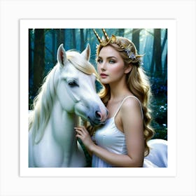 Human Unicorn Fantasy Mythical Magic Horn Enchantment Ethereal Dreamlike Whimsical Mystica (5) Art Print