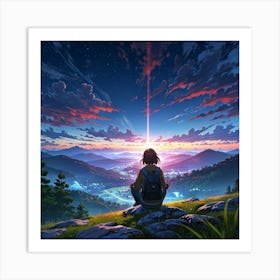 Anime Girl Looking At The Sky Art Print