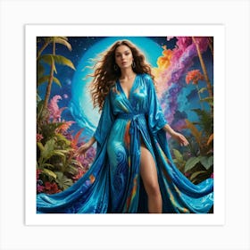 Woman In A Blue Dress Art Print