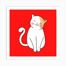 Cat On Red Background Art Print