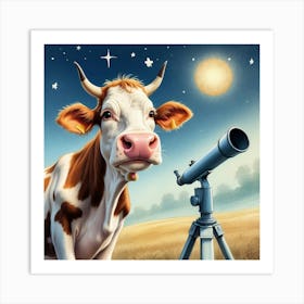 Cow With Telescope 2 Art Print