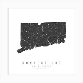 Connecticut Mono Black And White Modern Minimal Street Map Square Art Print