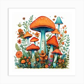 Mushrooms And Flowers 51 Art Print