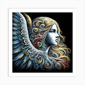 Angel Beauty Minimal Color Line Drawing Art Print