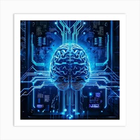 Abstract Illustration Of A Human Brain Replete With Circuit Lines And Integrated Chips Elements Rep (5) Art Print