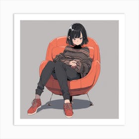 Anime Girl Sitting In Chair Art Print