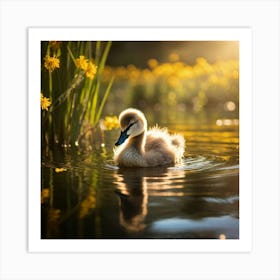 Baby Swan In Water Art Print