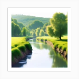 River In A Green Field Photo Art Print