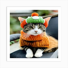 Cat In Knitted Hat Art Print