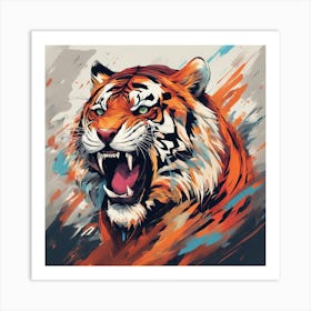 An Abstract Representation Of A Roaring Tiger, Formed With Bold Brush Strokes And Vibrant Colors 1 Art Print