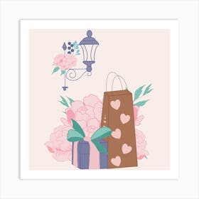 Peonies And Gifts Square Art Print