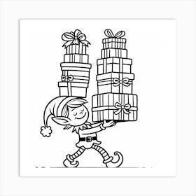 Christmas Elf Carrying Presents Art Print