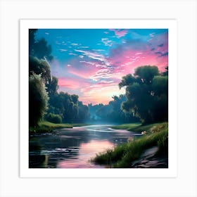 Sunset By The River Art Print