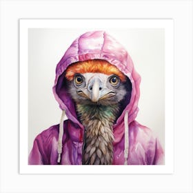 Watercolour Cartoon Ostrich In A Hoodie 2 Art Print