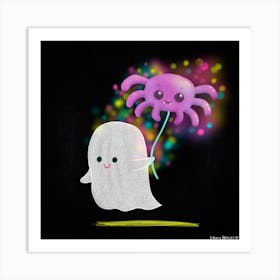 Cute Ghost With Spider Balloon Art Print