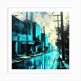 Lithograph Street - Corner Store Cyan Art Print