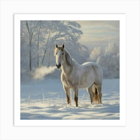 White Horse In The Snow 7 Art Print