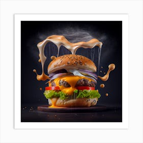 Burger Splashing Art Print