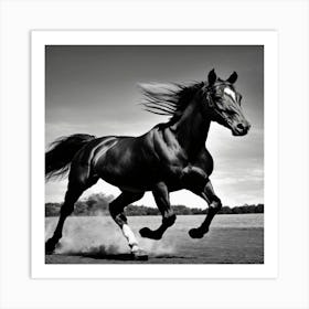 Black And White Horse Running Art Print