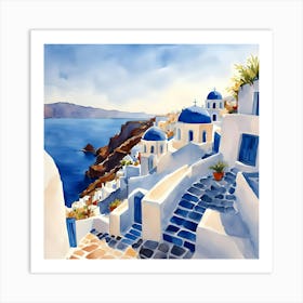 Santorini Greece Watercolor 11 Art Print