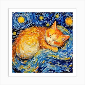 Starry Night Cat 1 Art Print