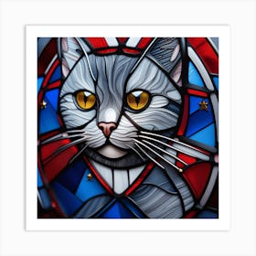 Cat, Pop Art 3D stained glass cat superhero limited edition 7/60 Art Print