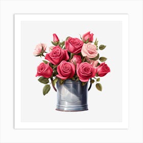 Pink Roses In A Bucket Art Print