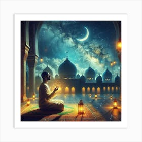 Muslim Man Praying In Mosqueلمشاعر الروحانية في رمضان Art Print