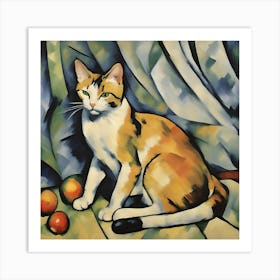 Cat With Apples Modern Art Cezanne Inspired Art Print