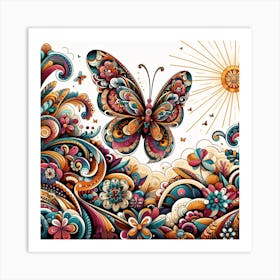 Decorative Floral Butterfly Abstract I Art Print