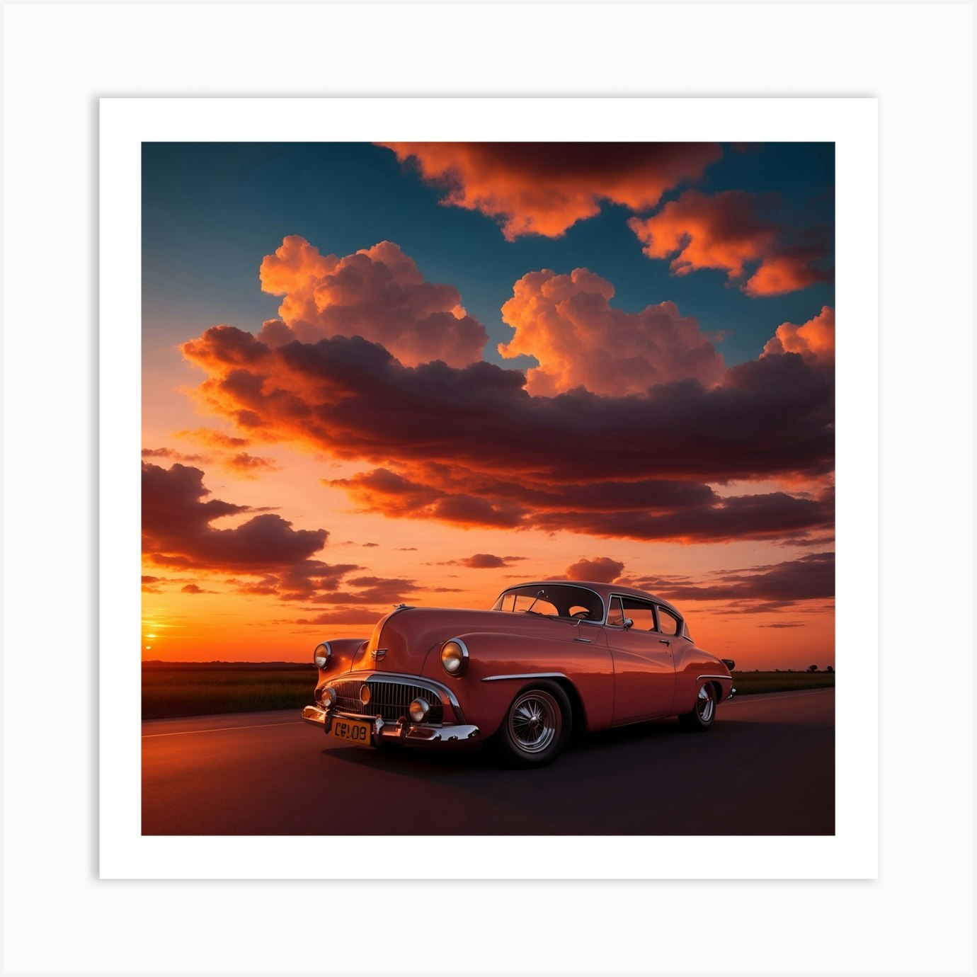Sunset Over A Classic Car Art Print by Fateh Kroini - Fy