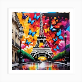 Paris Eiffel Tower With Butterflies Art Print