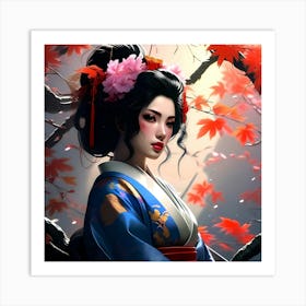 Japan Traditional Geisha Illustration By Ad 160 Art Print