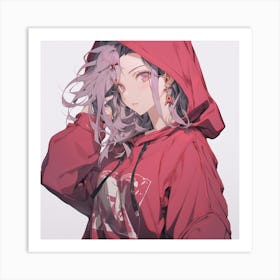 Anime Girl In Red Hoodie Art Print