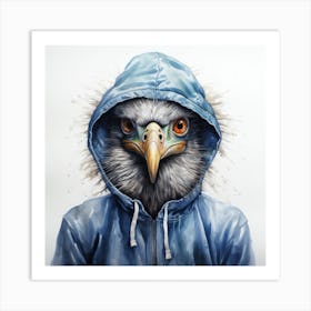 Watercolour Cartoon Ostrich In A Hoodie 1 Art Print