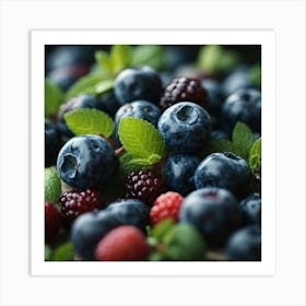 Blueberries And Mint Art Print