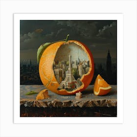Surreal Still Life of Orange With Paris Inside Art Print