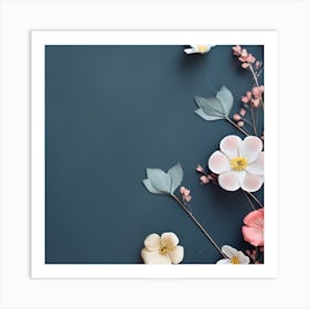 Flowers On A Blue Background Art Print