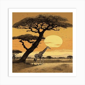 Giraffe In The Savannah Art Print