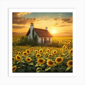 Sunflower Field At Sunset Art Print