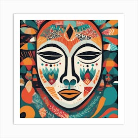 Folk Abstract Face Illustration (7) Art Print