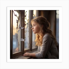 Girl Looking Out Window Art Print
